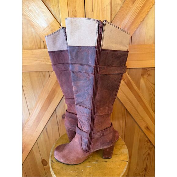 CATERPILLAR CAT Shoes 7.5 Womens Knee High Boots Rust Leather Boho Buckle Zip - Picture 5 of 10